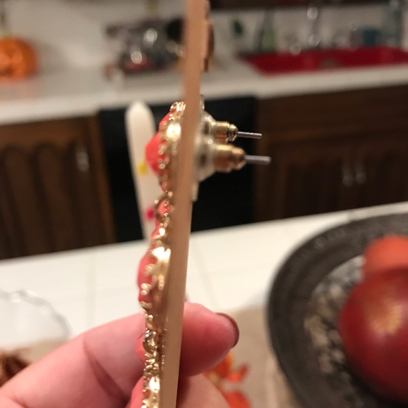 Gold Tone and Coral Earrings - Picture 2 of 3